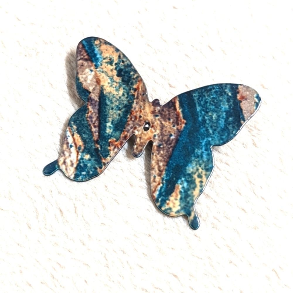 Vintage Artisan Made Marbled Enamel Butterfly Brooche - Picture 4 of 9